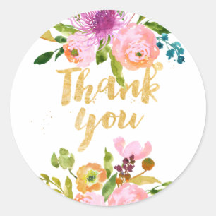 Sticker Rond PixDezine aquarelle florale/ranunculus rose