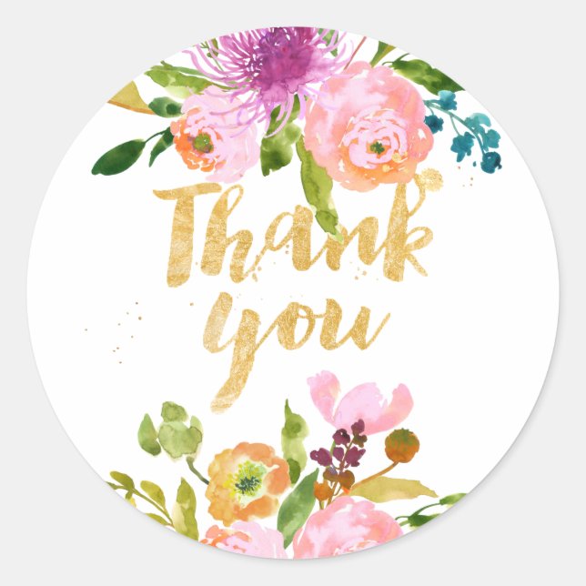 Sticker Rond PixDezine aquarelle florale/ranunculus rose (Devant)