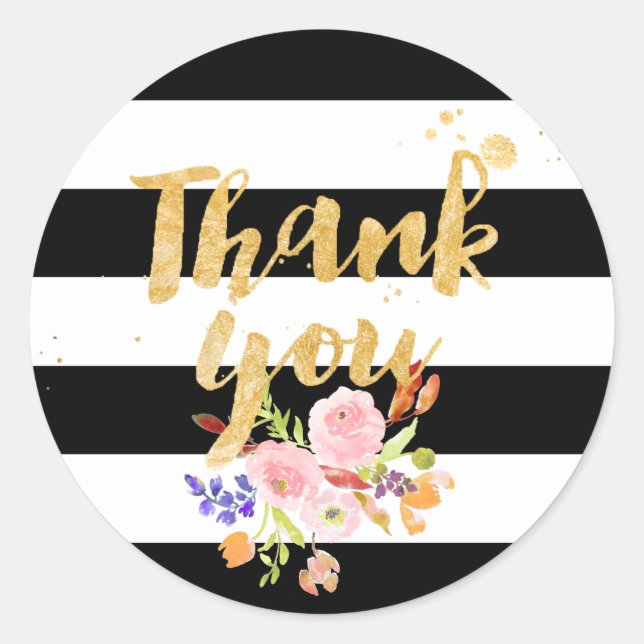 Sticker Rond PixDezine aquarelle florale/rayures (Devant)