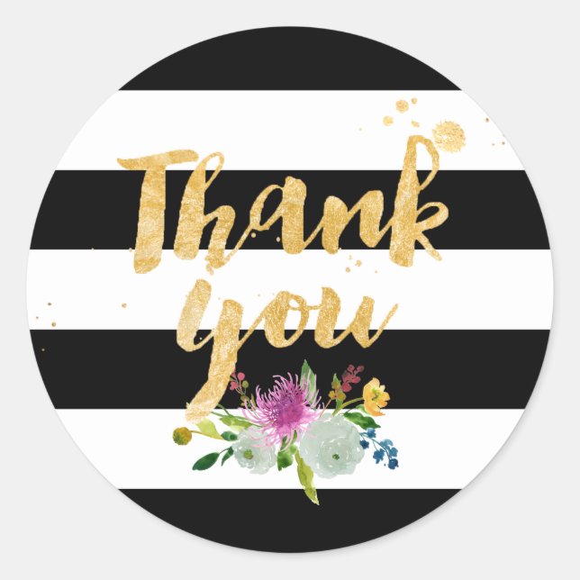 Sticker Rond PixDezine aquarelle florale/rayures (Devant)