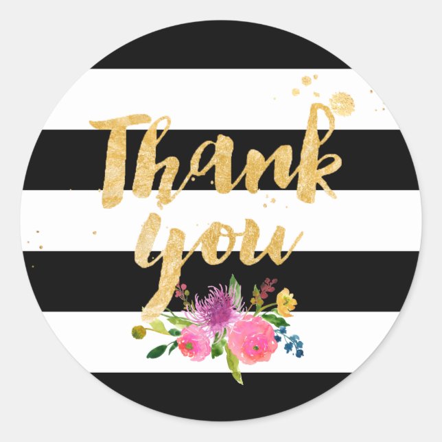 Sticker Rond PixDezine aquarelle florale/rayures (Devant)