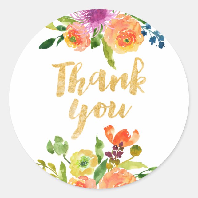 Sticker Rond PixDezine aquarelle ranunculus floral/orange (Devant)