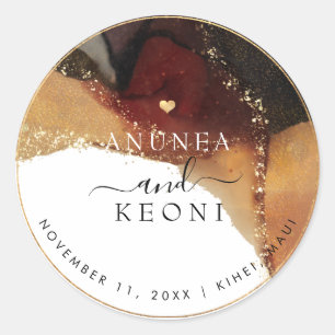 Sticker Rond PixDezine Encre Abstraite Alcool Faux Or