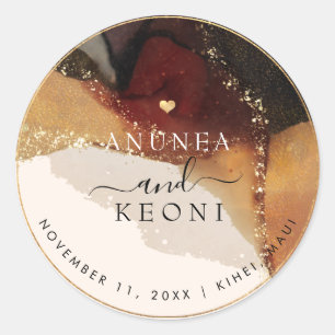 Sticker Rond PixDezine Encre Abstraite Alcool Faux Or