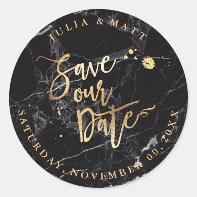 Sticker Rond PixDezine Enregistrer la date/Marable+Faux Gold (Devant)
