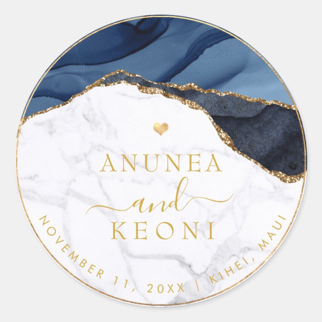 Sticker Rond PixDezine H2 Blue Agate + Marble Faux Gold Heart (Devant)