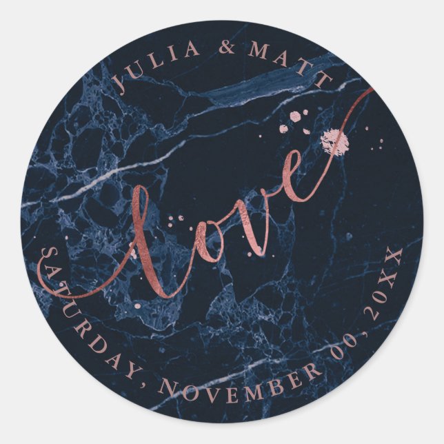 Sticker Rond PixDezine Love Marble/Faux Rose Gold (Devant)