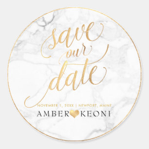 Sticker Rond PixDezine Marble/Faux Gold Enregistrer notre date