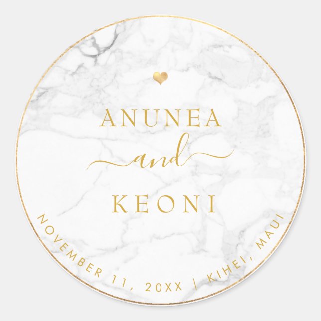 Sticker Rond PixDezine Marbre Faux Gold Heart (Devant)