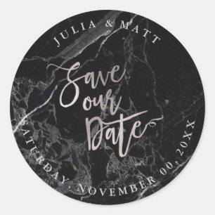 Sticker Rond PixDezine Marbre Save the Date/Faux Argent