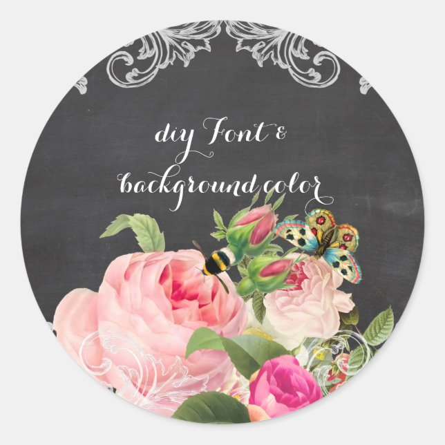 Sticker Rond PixDezine tableau de bord/roses victoriens (Devant)