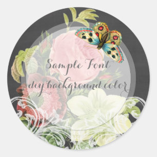 Sticker Rond PixDezine vintage redoute rose+tableau