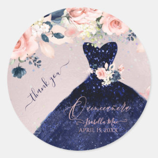 Sticker Rond PixDezineQuinceanera Parties scintillant marine Go