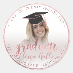 Sticker Rond PixDezines 2018 Graduation/Marble+Faux Rose Gold