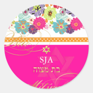 Sticker Rond PixDezines Alegre, rétro floral/Bat mitzvah
