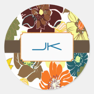 Sticker Rond PixDezines Alegre Retro Floral, Monogramme