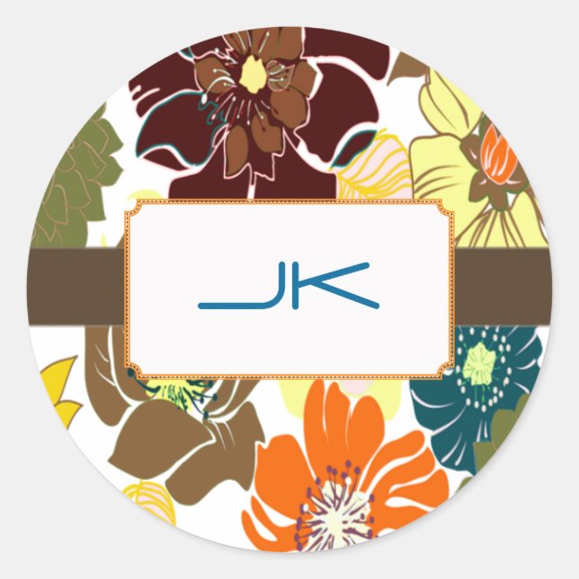 Sticker Rond PixDezines Alegre Retro Floral, Monogramme (Devant)