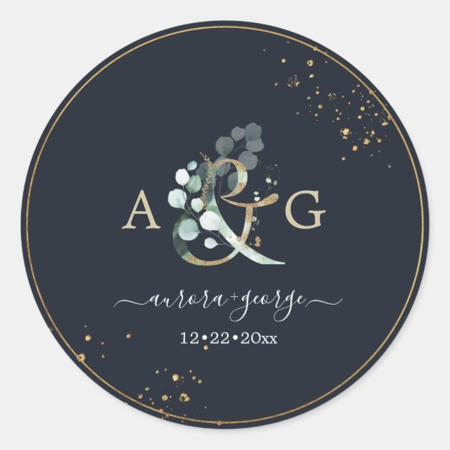 Sticker Rond PixDezines Ampersand Rustique Eucalyptus bleu mari (Devant)