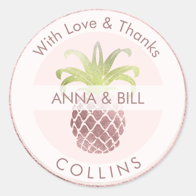 Sticker Rond PixDezines Ananas Faux Rose Or/Merci do-it-yoursel (Devant)