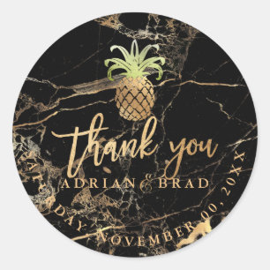 Sticker Rond PixDezines Ananas Or Faux/Marbre Or Noir
