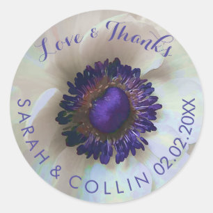 Sticker Rond PixDezines anémones florales/blanches/violettes