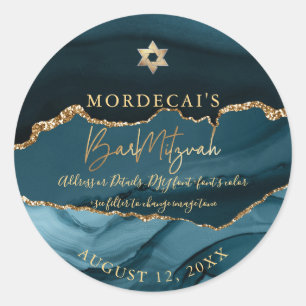 Sticker Rond PixDezines Aquarelle Agate sarcelle Bar Mitzvah  C