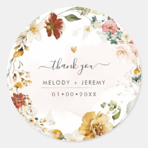Sticker Rond PixDezines Aquarelle Automne Fleurs de Jardin