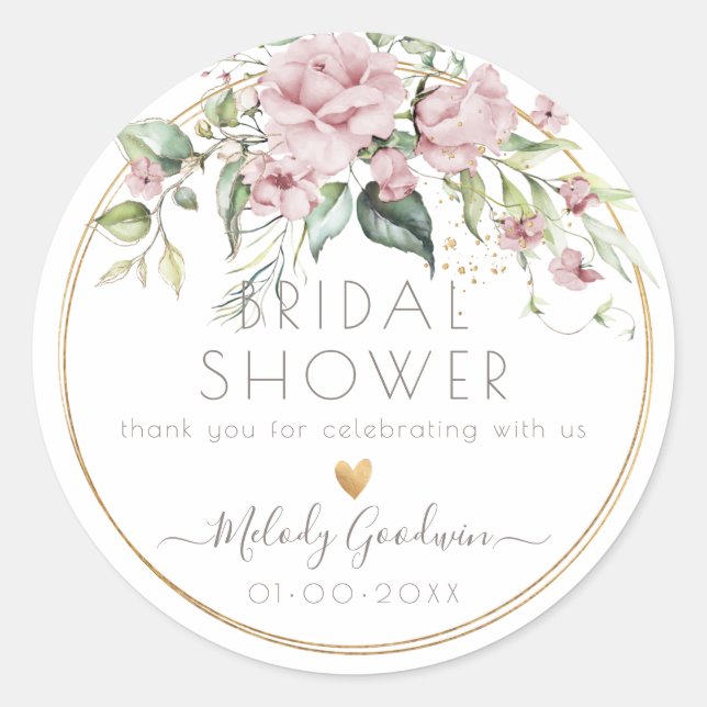 Sticker Rond PixDezines Aquarelle Bouquet Rose Dusty (Devant)
