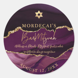 Sticker Rond PixDezines Aquarelle Bourgogne Agate Bar Mitzvah