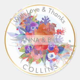 Sticker Rond PixDezines Aquarelle Florale/Merci do-it-yourself