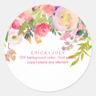Sticker Rond PixDezines Aquarelle Florale/pivoines/Merci
