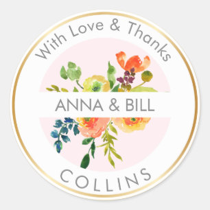 Sticker Rond PixDezines Aquarelle Florale/Ranunculus/Merci