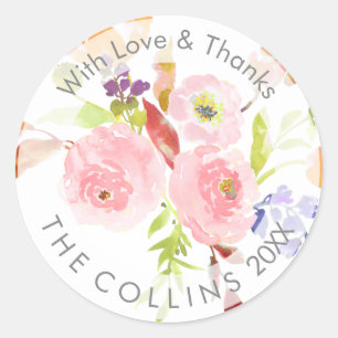 Sticker Rond PixDezines Aquarelle Florale/Ranunculus/Merci