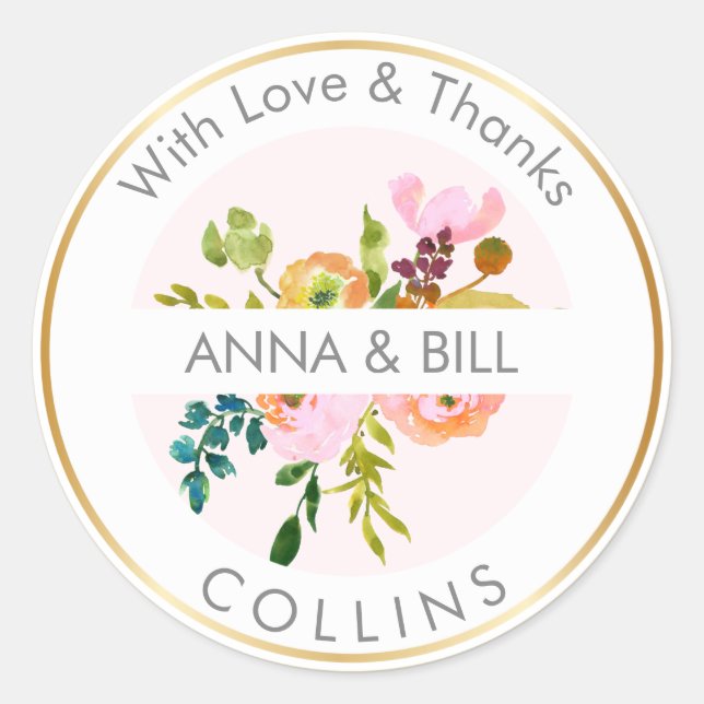 Sticker Rond PixDezines Aquarelle Florale/Ranunculus/Merci (Devant)