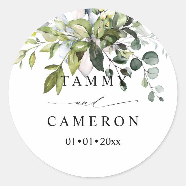 Sticker Rond PixDezines Aquarelle Rustique Verdure Eucalyptus C (Devant)