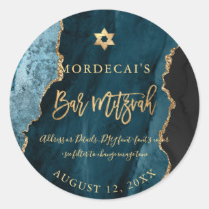 Sticker Rond PixDezines Aquarelle Turquoise Bleu Agate Bar Mitz