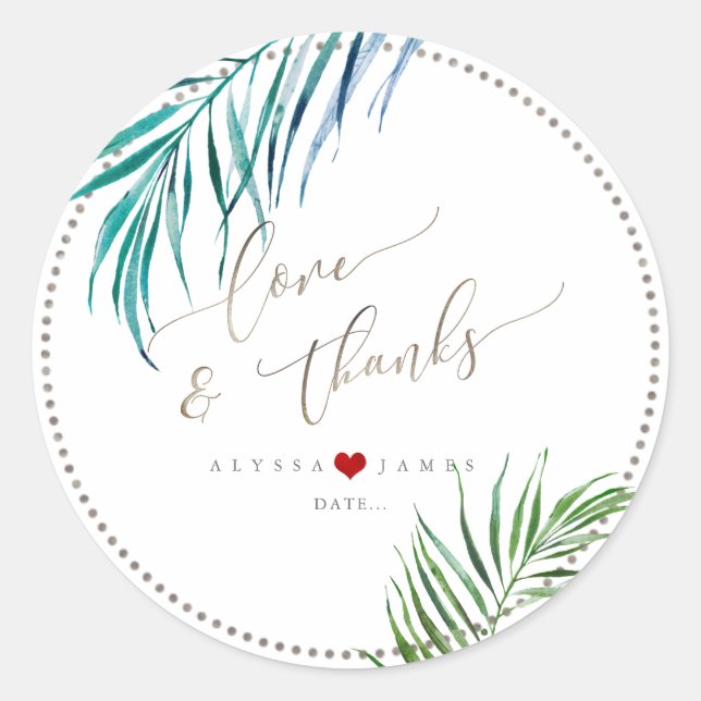 Sticker Rond PixDezines Aquarelle Verdure, Palmiers Tropicaux (Devant)