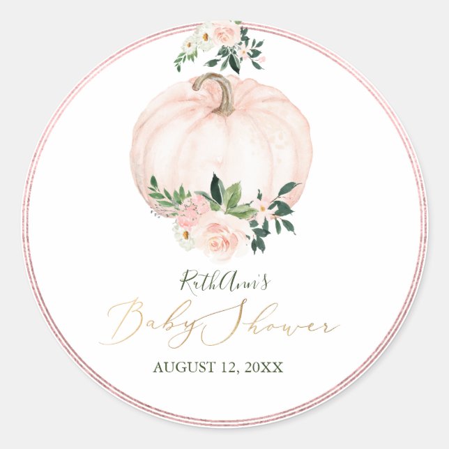 Sticker Rond PixDezines Baby shower Citrouille aquarelle, Blush (Devant)
