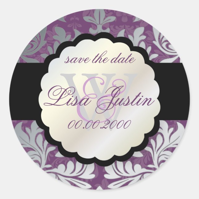 Sticker Rond PixDezines Baroque Damask/faux argent/do-it-yourse (Devant)