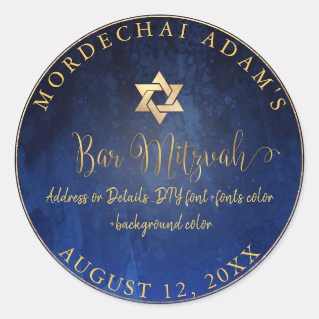 Sticker Rond PixDezines Barre Mitzvah Aquarelle bleu marine (Devant)