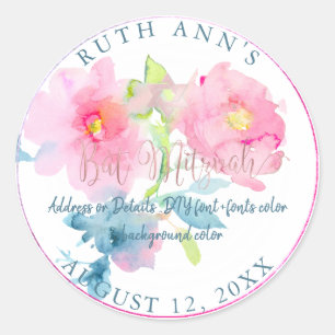 Sticker Rond PixDezines Bat Mitzvah, aquarelle florale
