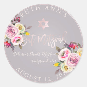 Sticker Rond PixDezines Bat mitzvah, Aquarelle Florale Pastel