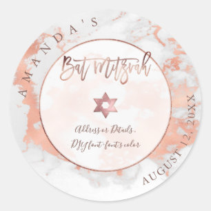 Sticker Rond PixDezines Bat mitzvah Marbre Faux Veines rosées e