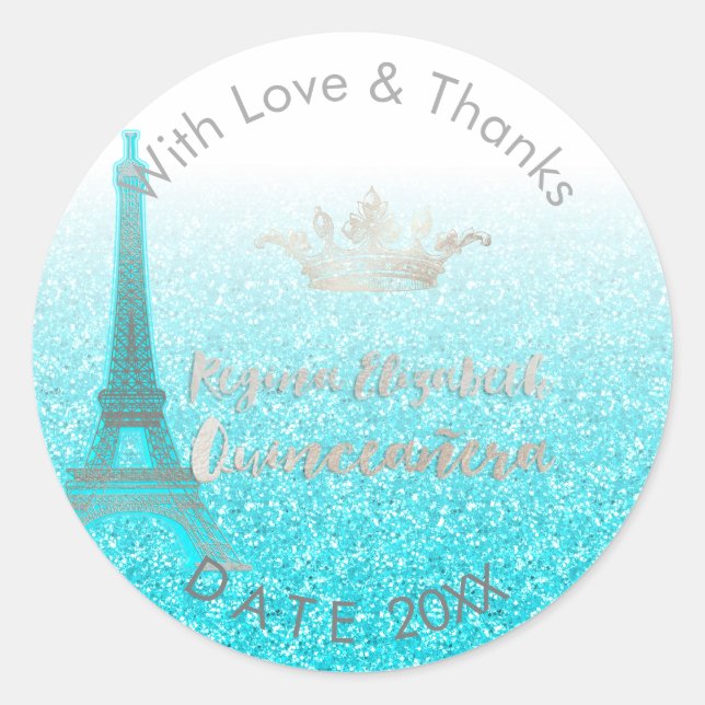 Sticker Rond PixDezines Blue Eiffel/Sweet 15/DO-IT-YOURSELF Mer (Devant)