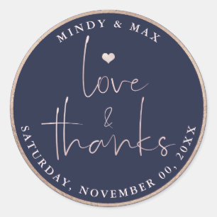 Sticker Rond PixDezines BLUSH PINK LOVE+THANKS DIY NAVY
