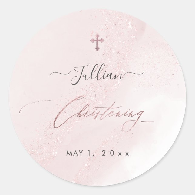 Sticker Rond PixDezines Blush Rose Rose Gold Christening (Devant)