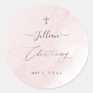 Sticker Rond PixDezines Blush Rose Rose Gold Christening