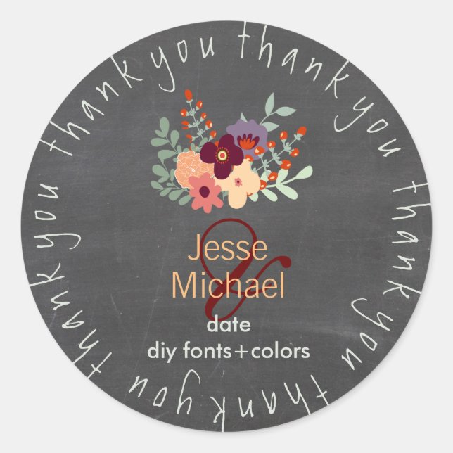 Sticker Rond PixDezines chalkboard petite fleurs/do-it-yourself (Devant)