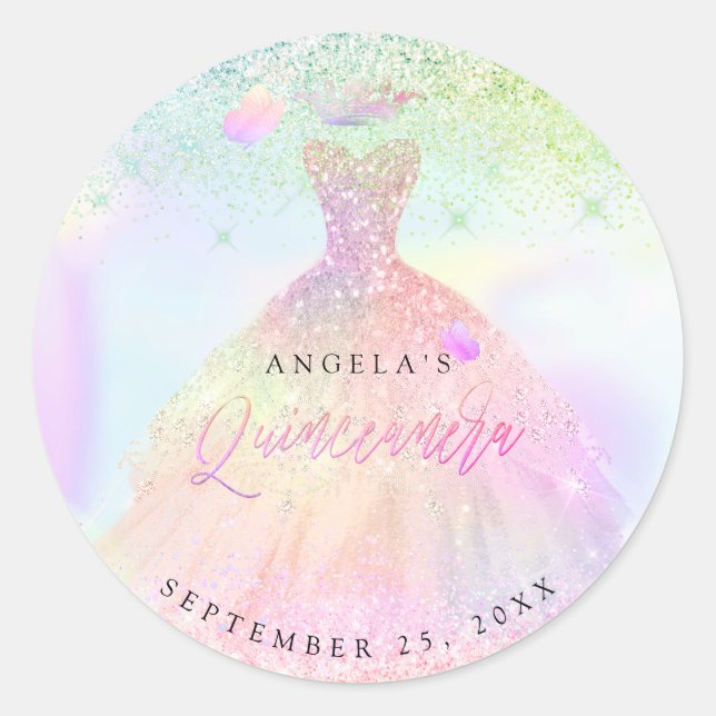 Sticker Rond PixDezines Cotton Candy Holographique Quinceanera (Devant)