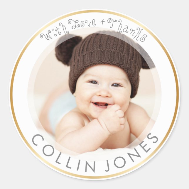 Sticker Rond PixDezines do-it-yourself Baby shower Merci photo (Devant)